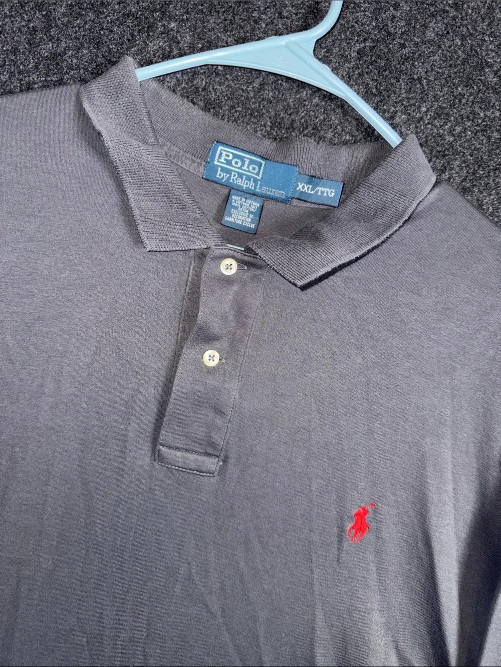 Polo Ralph Lauren Mens XXL Long Sleeve Polo Shirt Charcoal Grey Red Pony Cotton